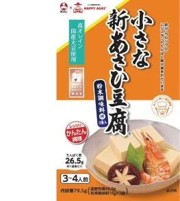 アサヒ豆腐のパッケージ。オレンジ色を基調とし、商品名や内容量が表示されている。