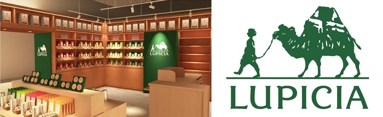 LUPIACIAの店舗の様子。店内には、様々な種類の茶葉や関連商品が並べられており、商品の陳列方法や内装のデザインにこだわりを感じられます。