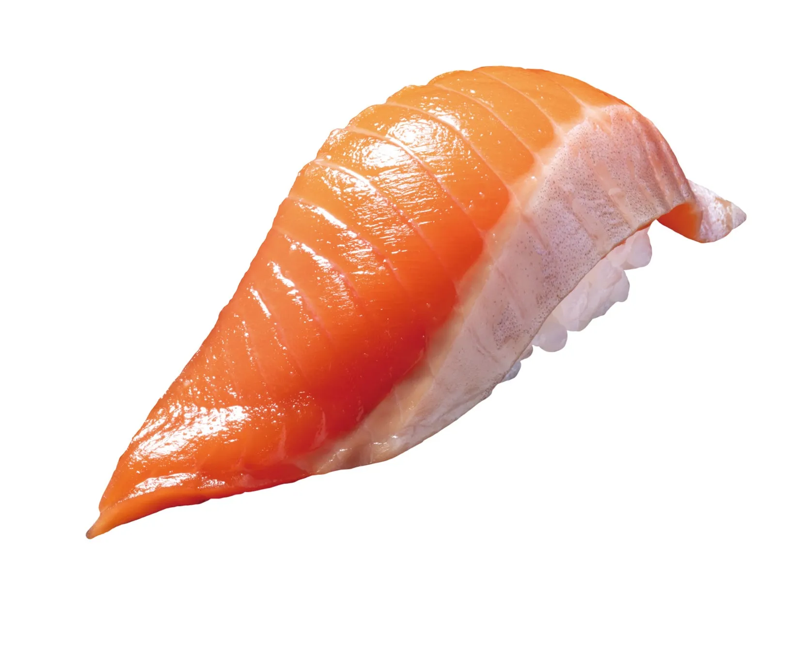 サーモンの握り寿司が白背景に配置されています。