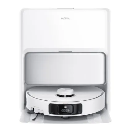 白いロボット掃除機と充電ステーション