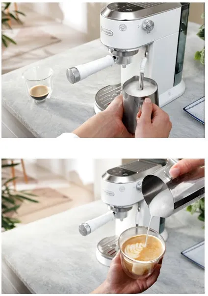デロンギのエスプレッソマシンでカプチーノを作っている様子