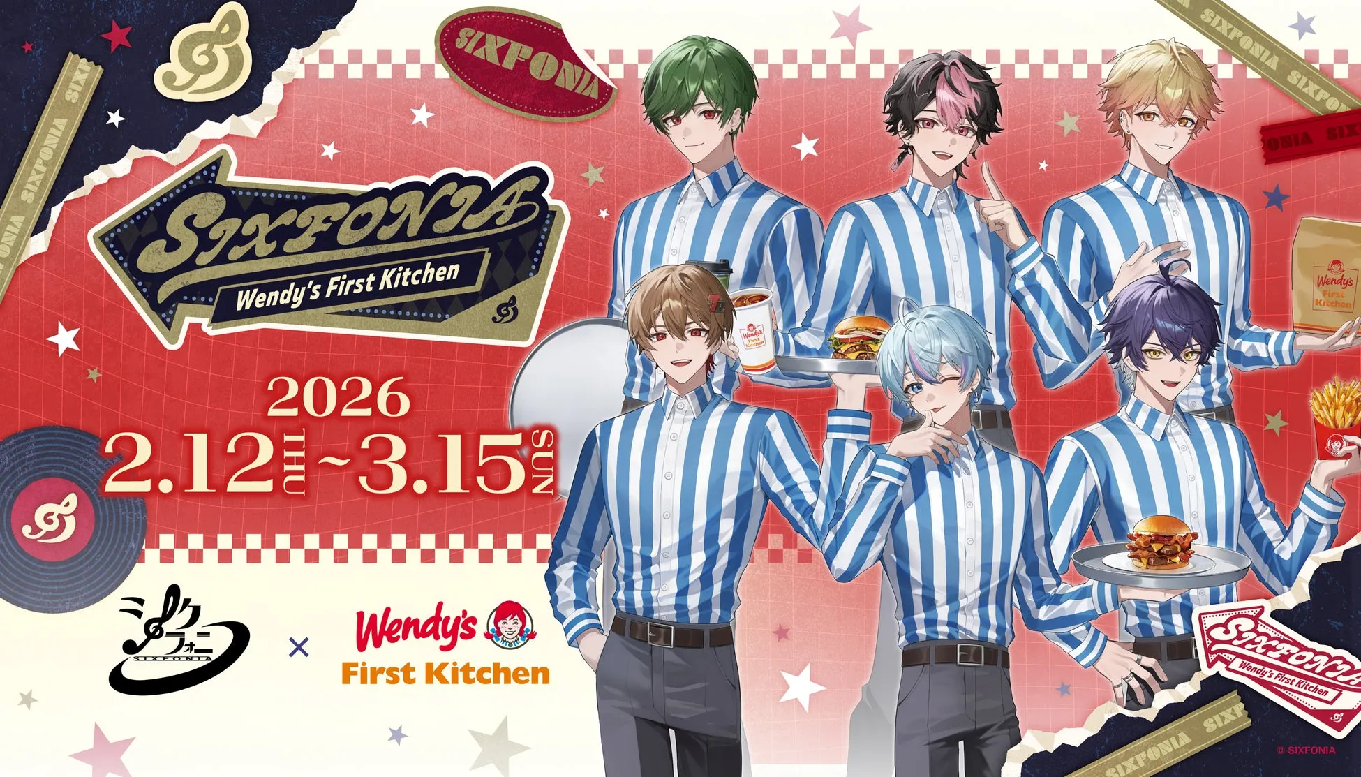 ウェンディーズ制服を着たSixFoniaのキャラクター