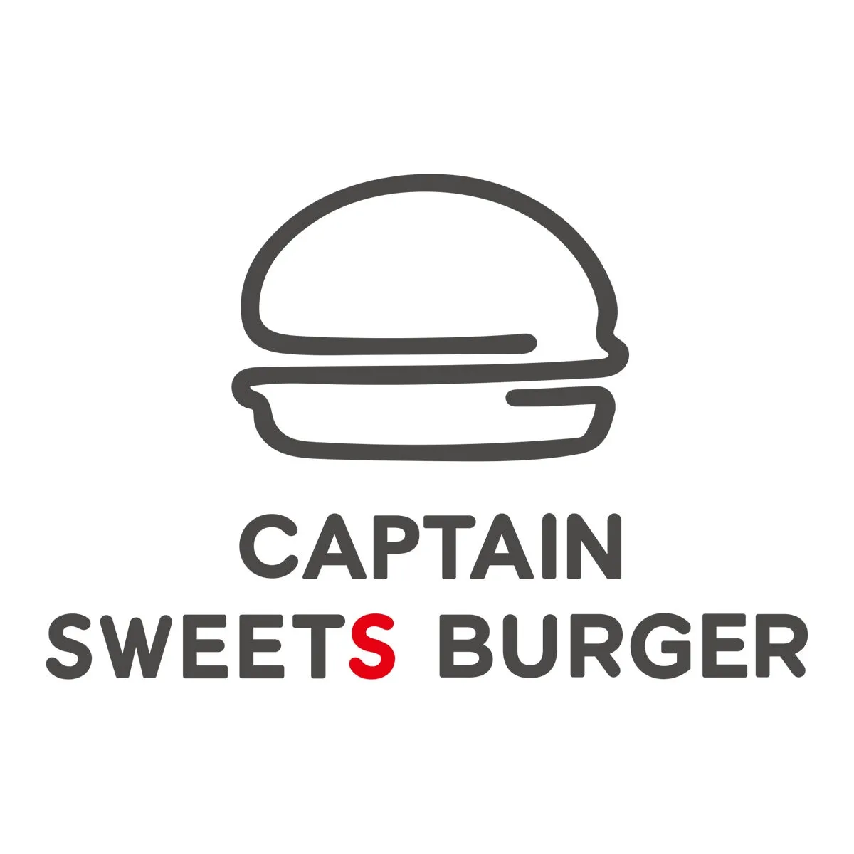 ハンバーガーのロゴ。上部にハンバーガーのイラストがあり、下に「CAPTAIN SWEETS BURGER」と書かれています。