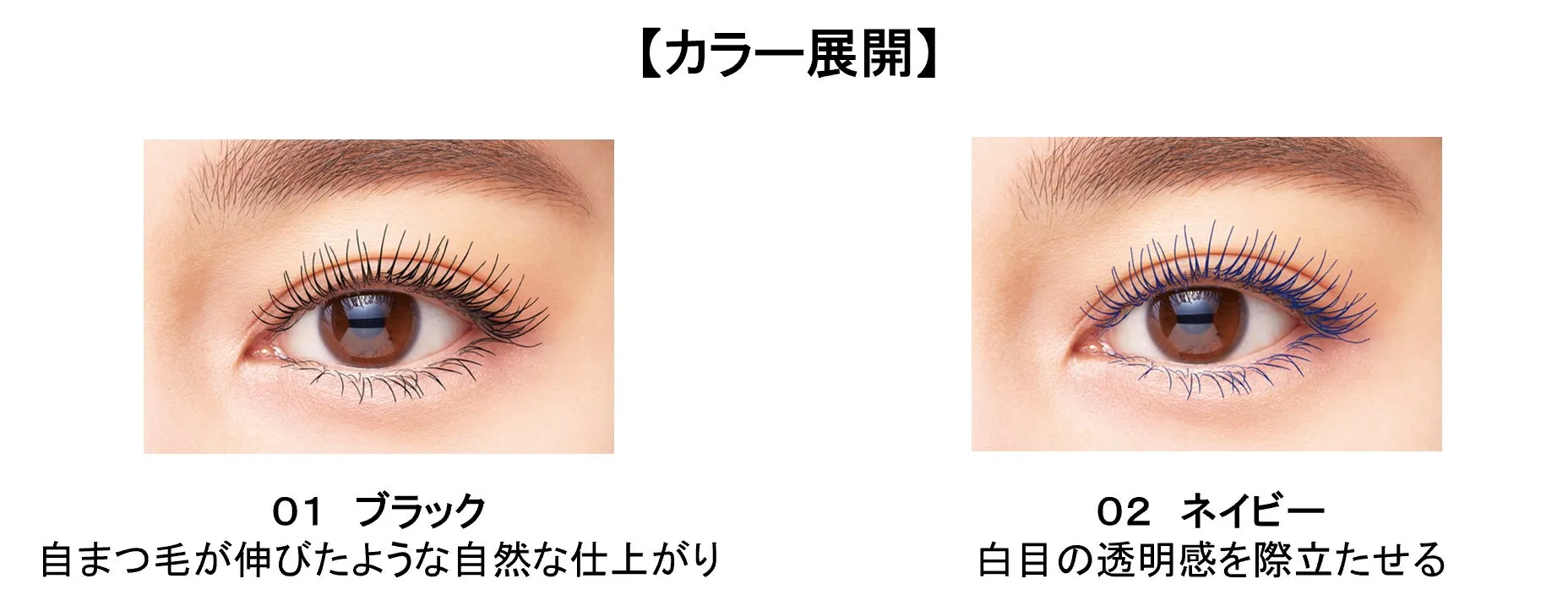 マスカラの色見本 - 黒とネイビー