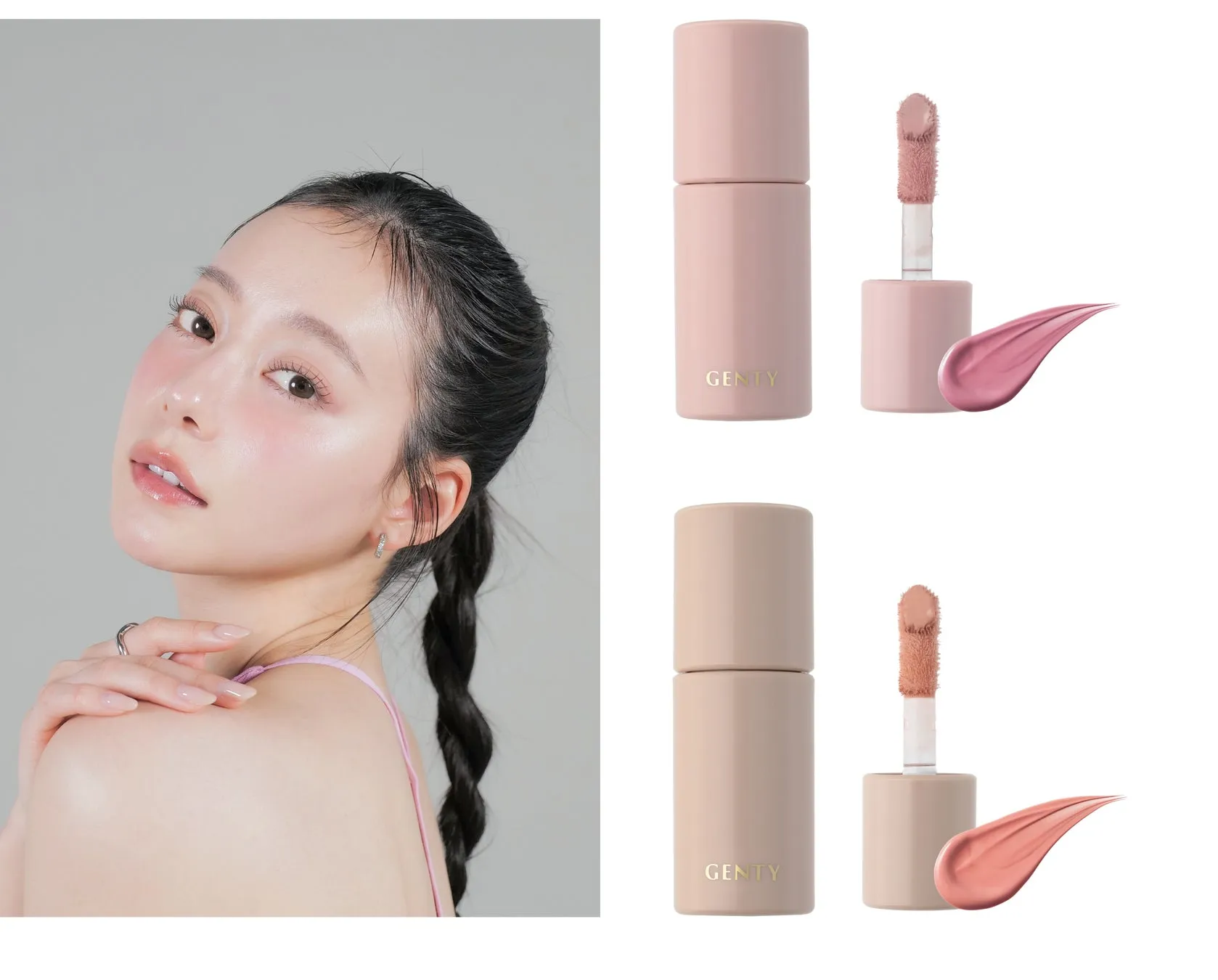 女性のポートレートとGENTY化粧品