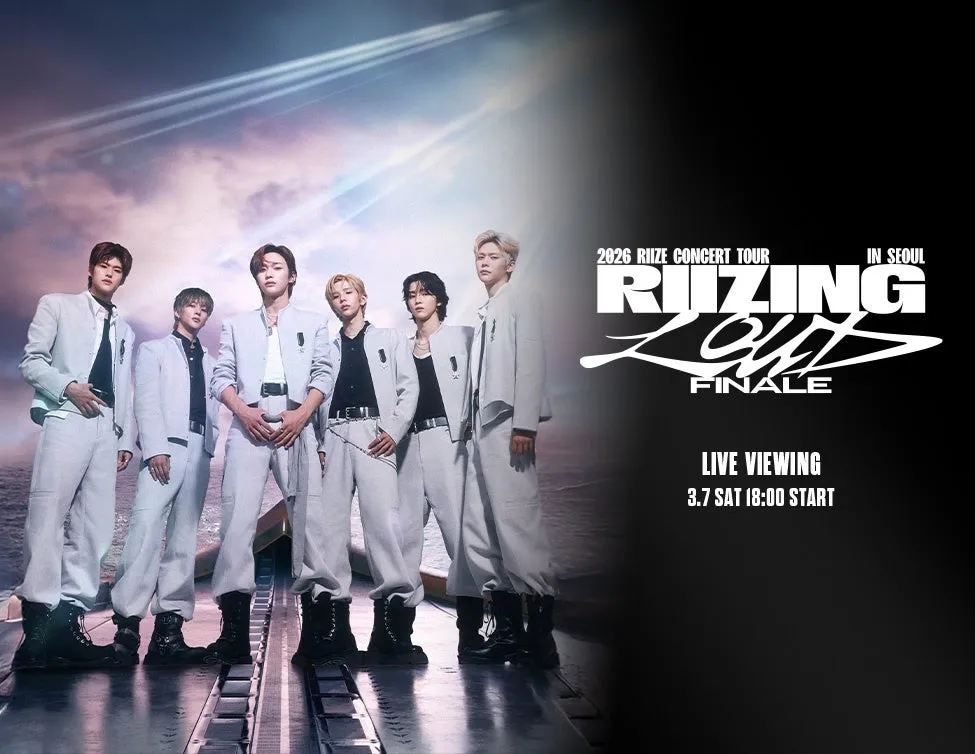 RIIZEのコンサートツアー「RIIZING LOUD」のファイナル公演のライブビューイング告知画像。メンバー6人が写っており、スタイリッシュな衣装でポーズを決めている。