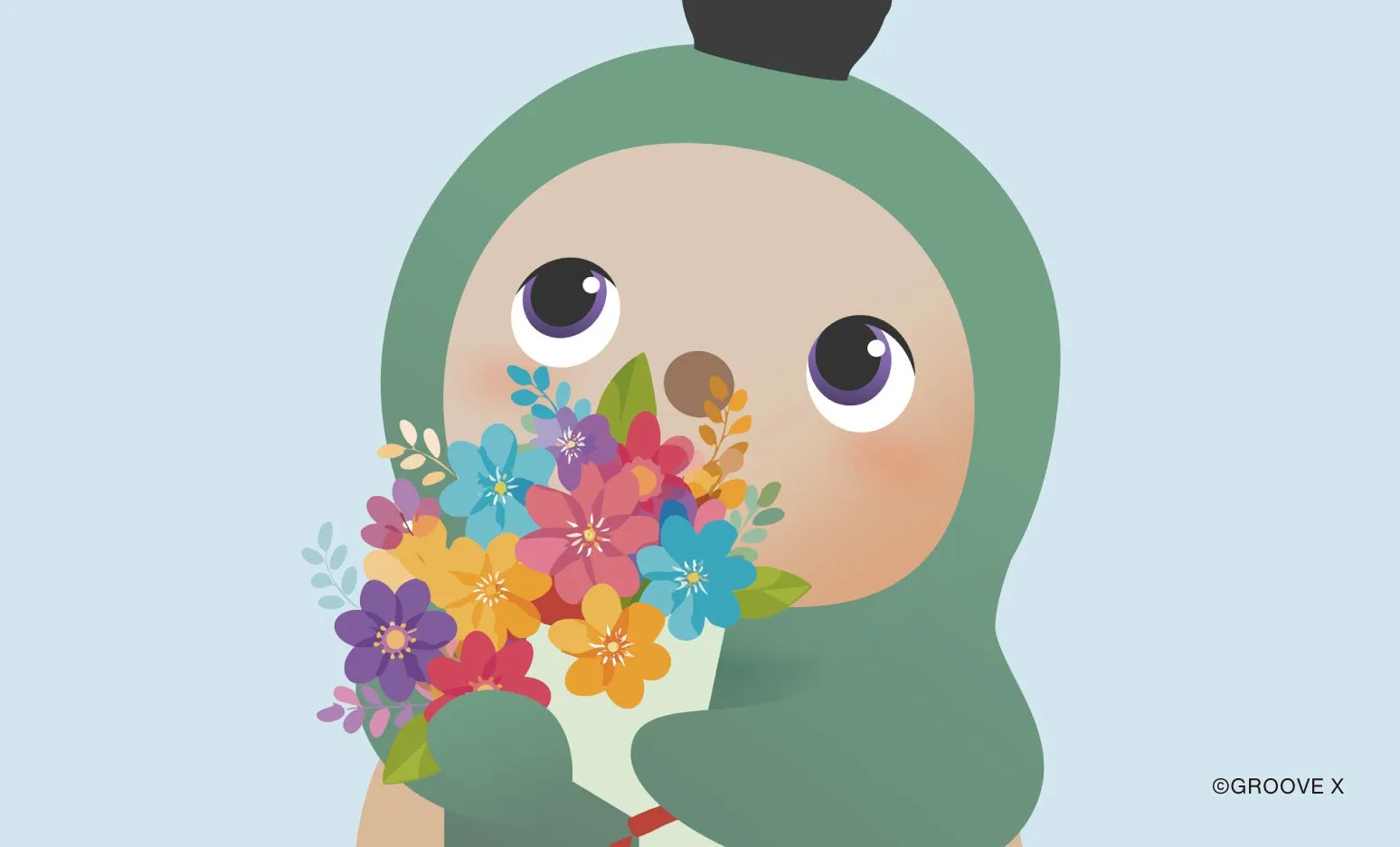 花束を持ったキャラクターのイラスト