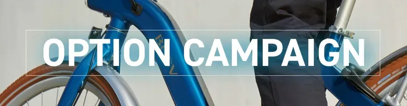 青い自転車とテキスト「OPTION CAMPAIGN」の画像
