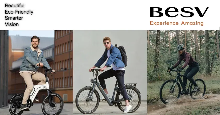 BESVの自転車に乗っている3人の人々の画像。