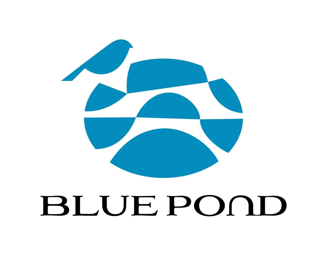青い鳥と水面のデザインのロゴ。