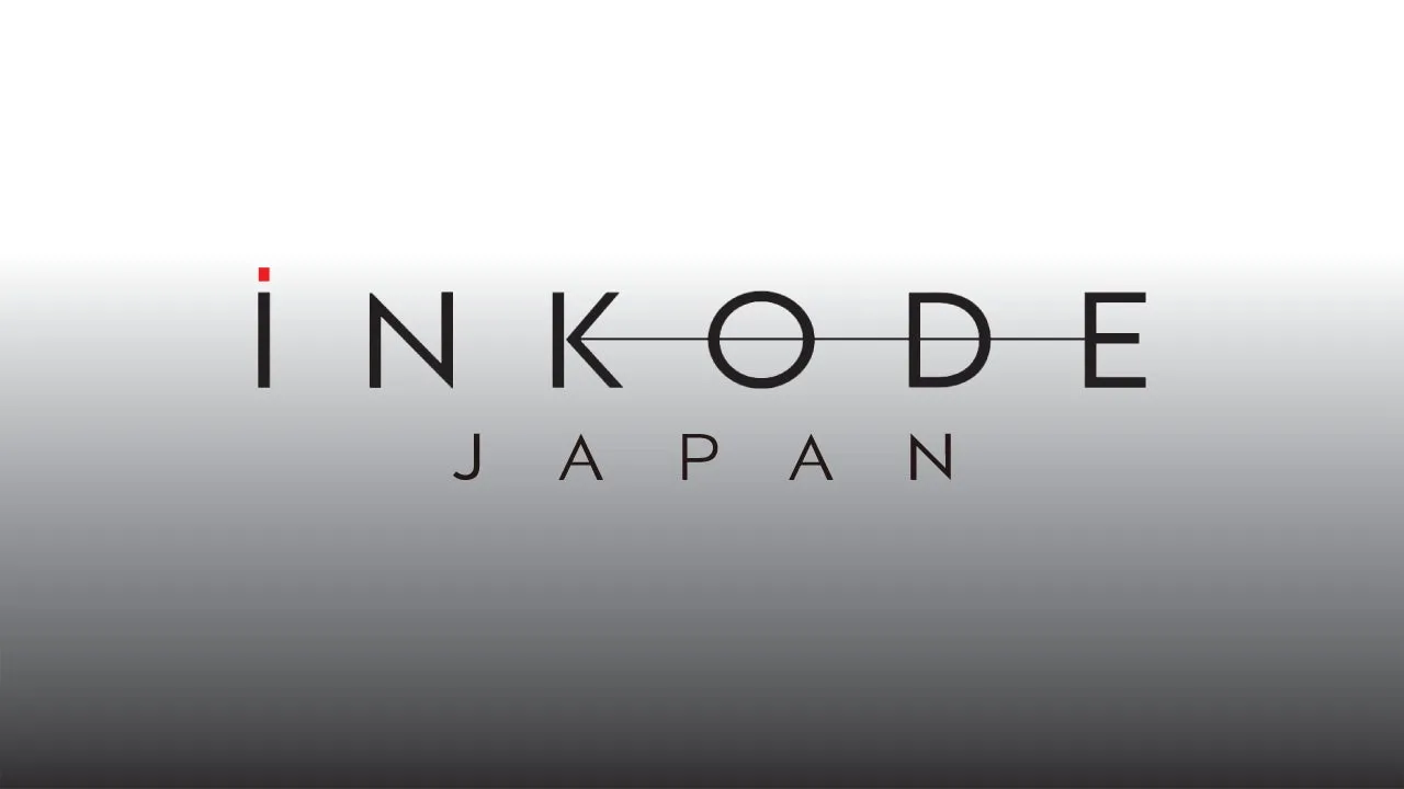 白とグレーのグラデーションの背景に、INKODE JAPANという文字が配置されたロゴデザインの画像です。