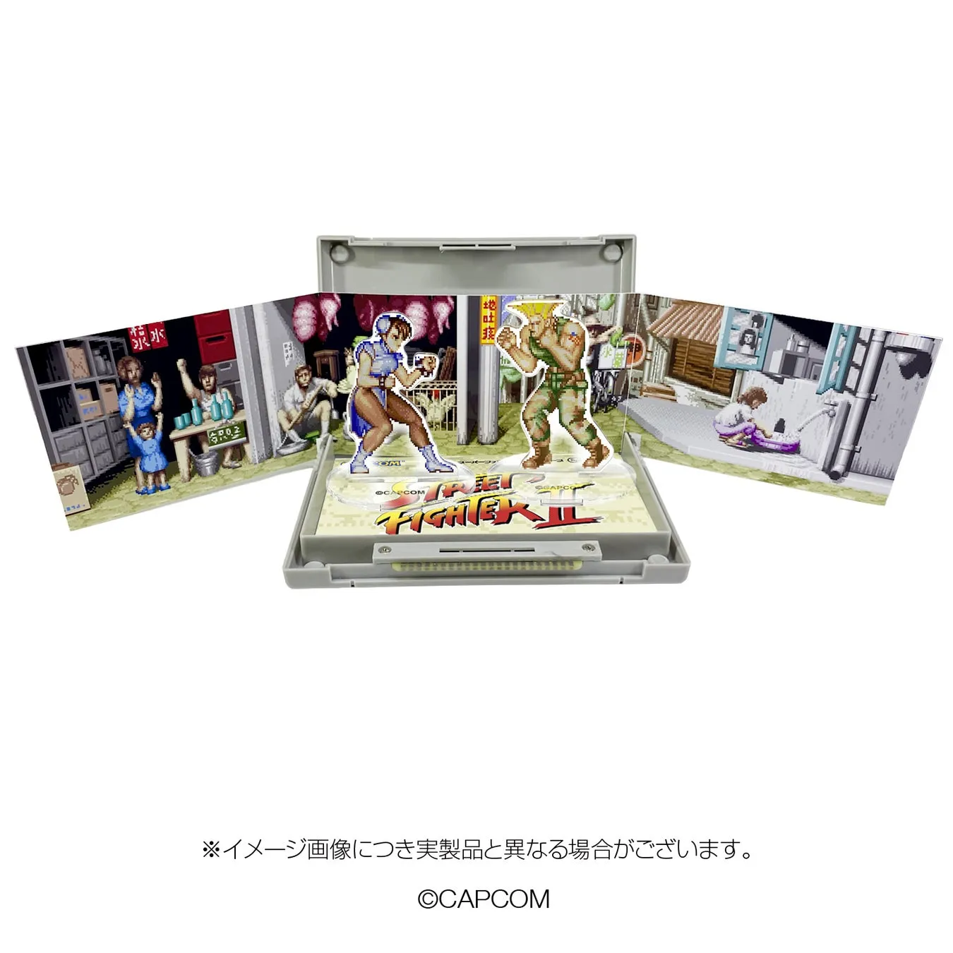 ストリートファイターIIのジオラマキット。春麗とガイルが対戦している様子