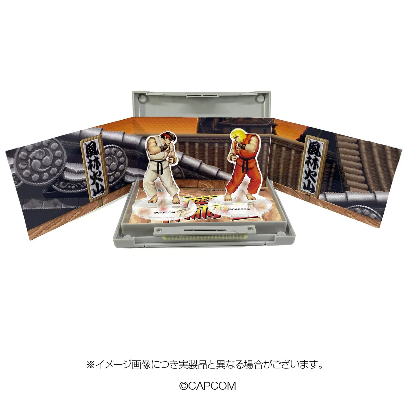 ストリートファイターのリュウとケンが描かれたジオラマ