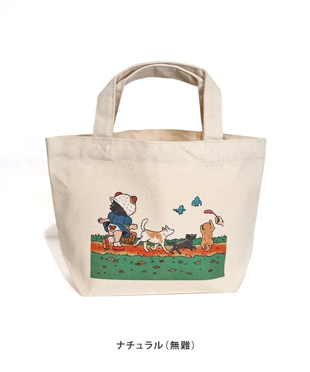 犬と女の子が描かれたトートバッグ