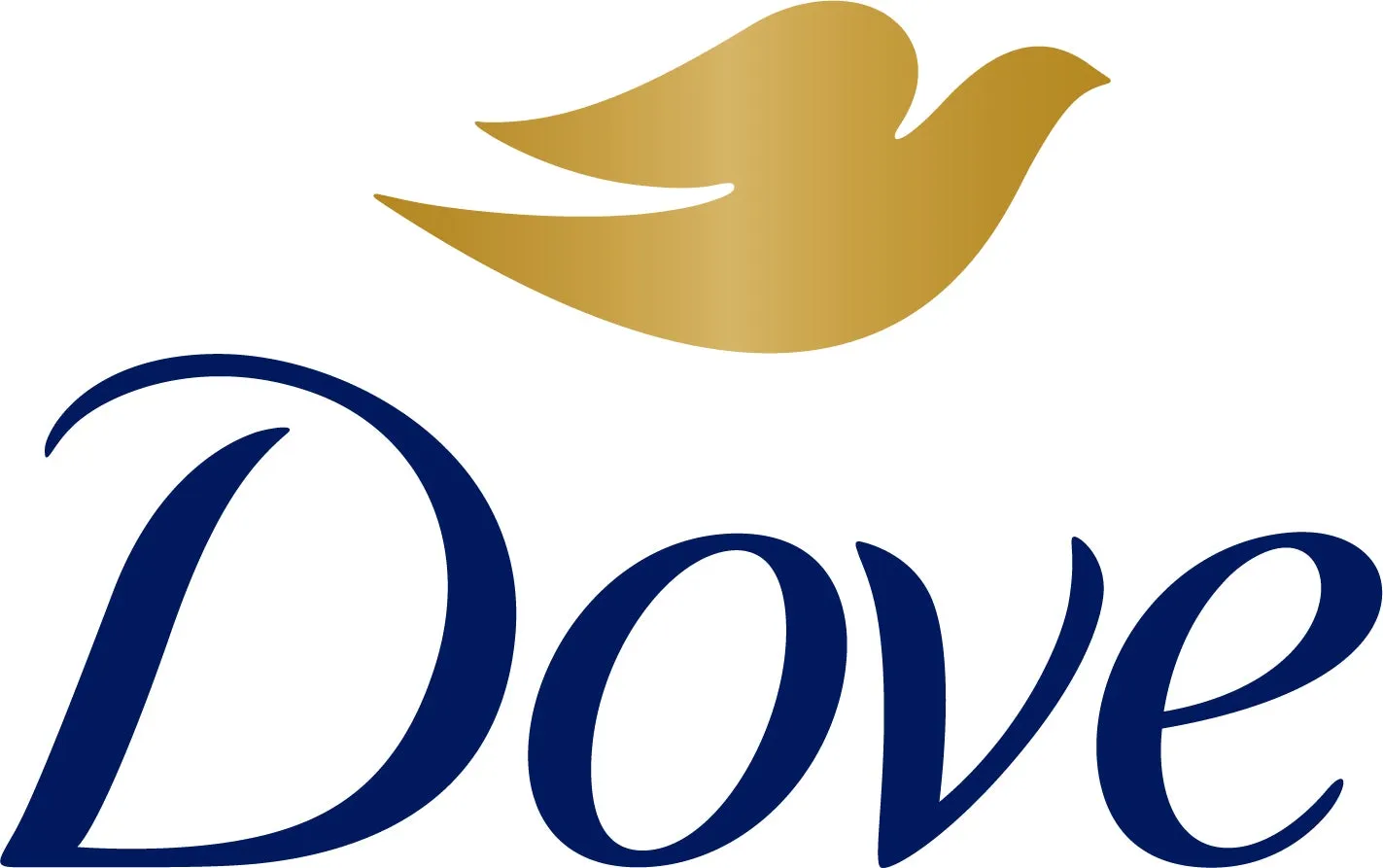 Doveのロゴ。金色の鳥のシルエットと紺色のDoveの文字。