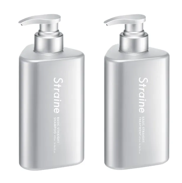 Straine BASIC STRAIGHTのシャンプーとトリートメントの銀色ボトル