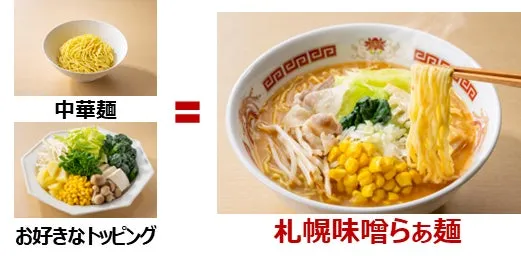 中華麺とトッピングを組み合わせた札幌味噌ラーメンの写真です。