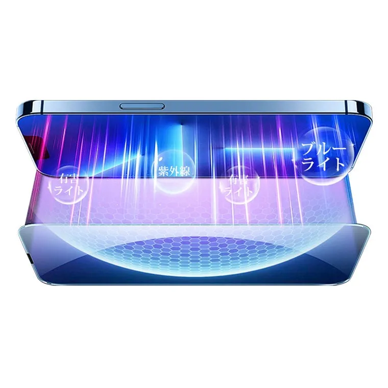 スマホの画面に貼る、ブルーライトカットフィルムのイメージ画像です。