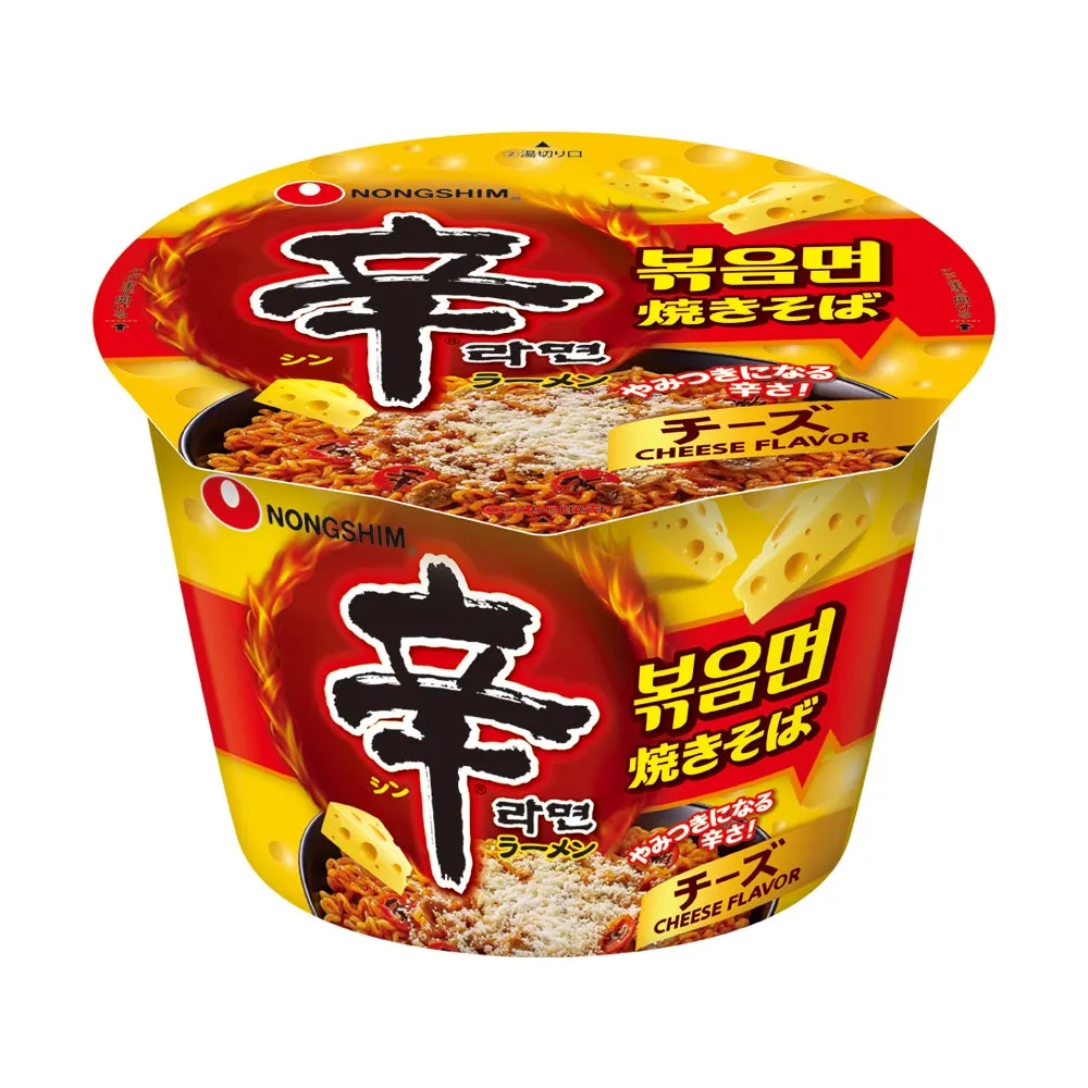 農心辛ラーメンのチーズ味のカップ麺の画像です。カップ麺、チーズ、辛ラーメン、インスタントラーメンという文字が見えます。