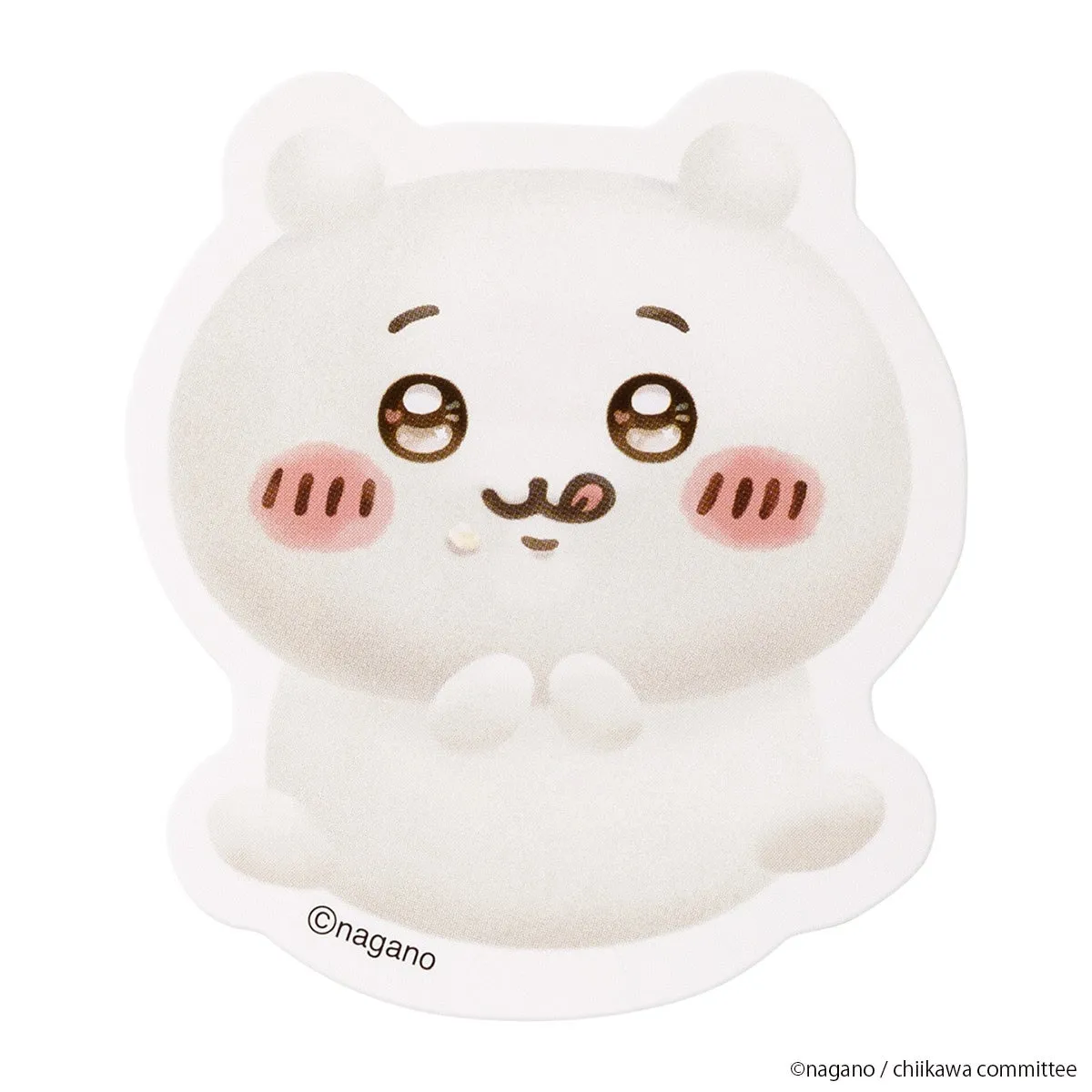 白いキャラクターのイラスト。頬を赤く染め、舌を出している。