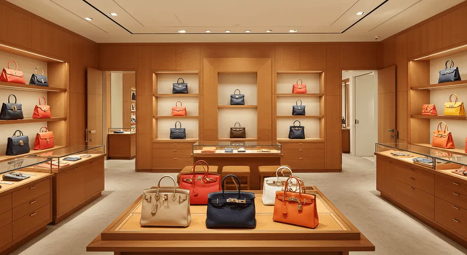 店内に陳列されたエルメスのバッグ