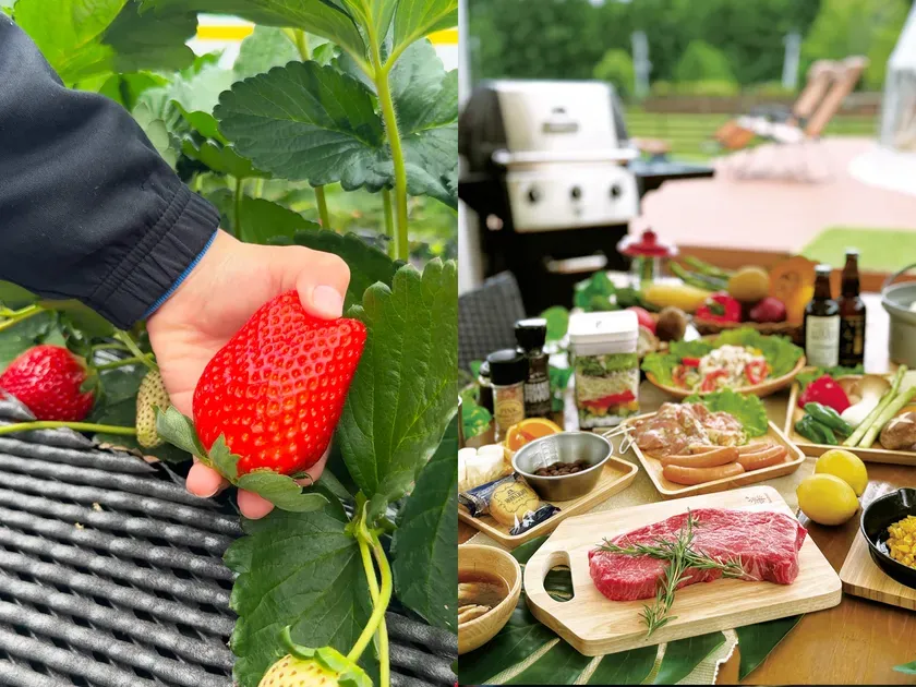 摘みたてのイチゴと豪華なBBQのイメージ