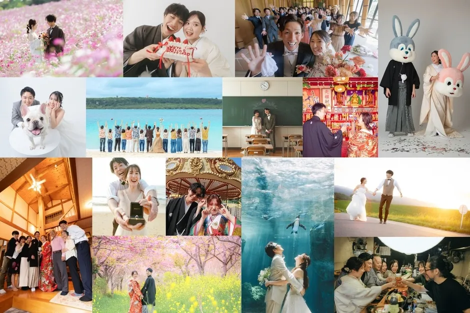 様々なウェディングフォトのコラージュ