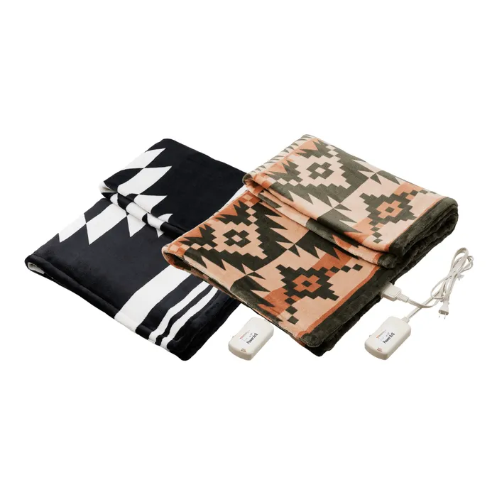 黒とベージュのノルディック柄電気毛布