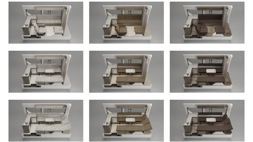 様々なレイアウトのインテリアデザインの俯瞰図。