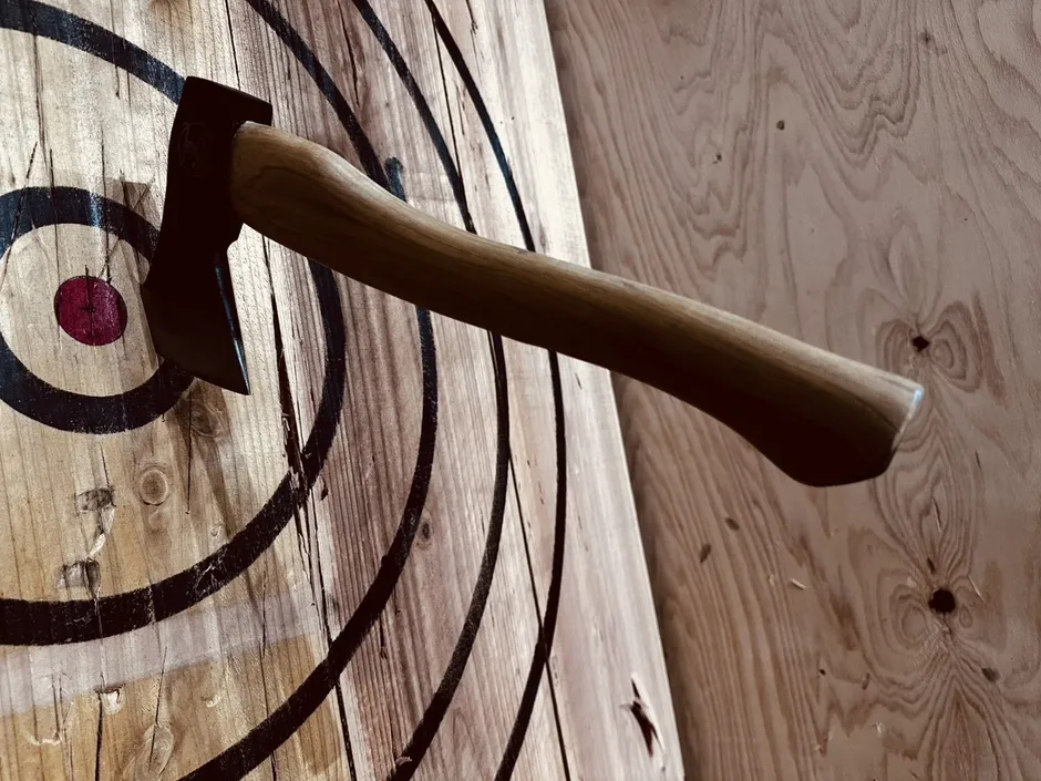 的に斧が突き刺さっている