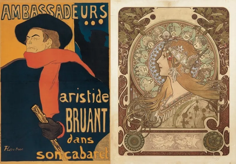 ロートレックとミュシャの代表的なポスター