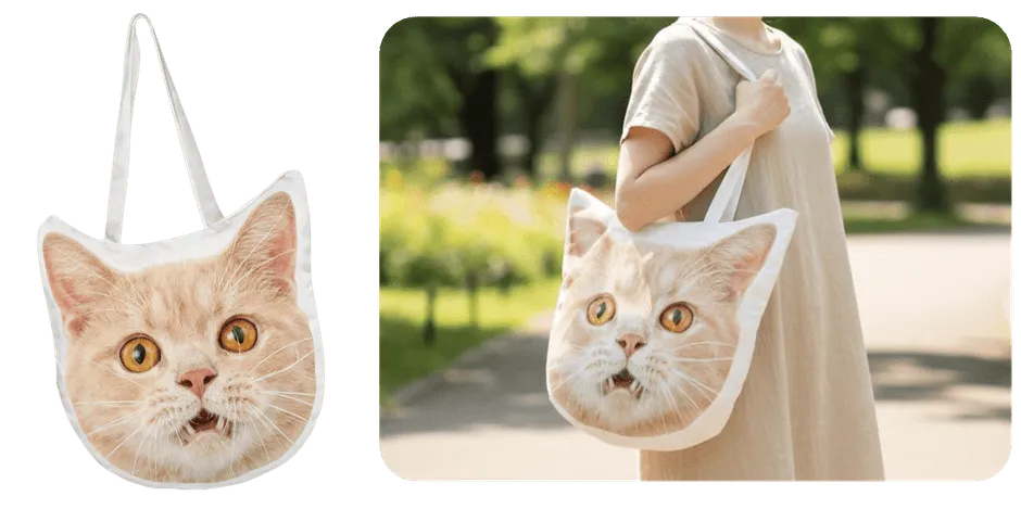 猫の顔がプリントされたトートバッグ