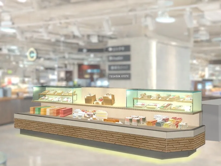 ショーケースに並んだ都松庵のお菓子