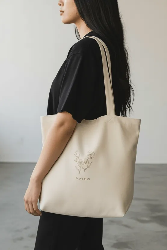 女性がオリジナルトートバッグを持っている様子